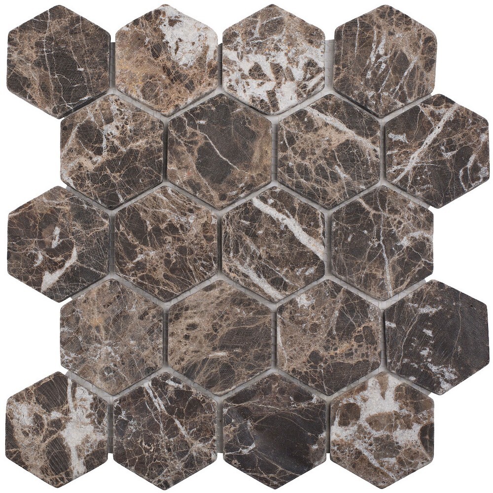 Мозаика Hexagon Dark Emperador Tumbled серия Wild Stone